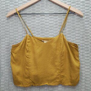 Real Silk Spaghetti Strap Crop Cami Tank-Gold-Lined-Sz 6